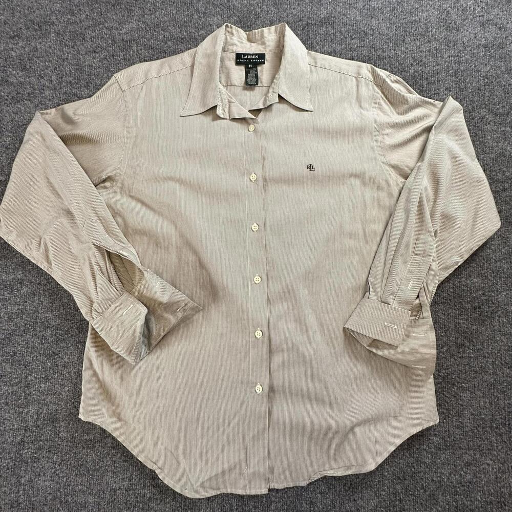 Ralph Lauren Striped Cotton Shirt Women’s 14 – Long Sleeve, Button Front Q-18 - Picture 1 of 8